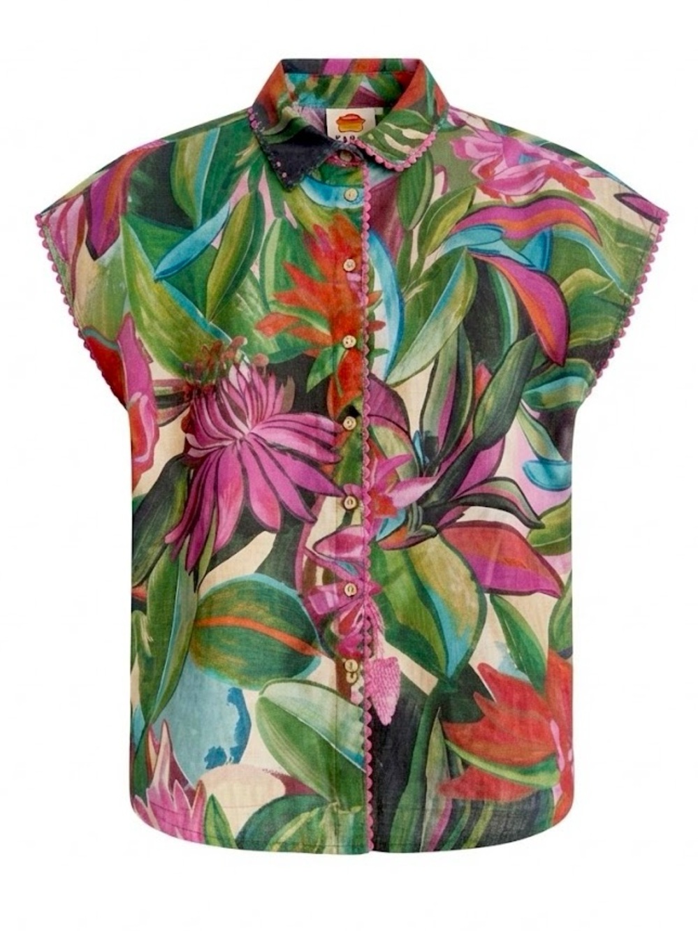 FARM Rio Jardin De Reve Shirt Size S NWT Tropical Linen Multicolor